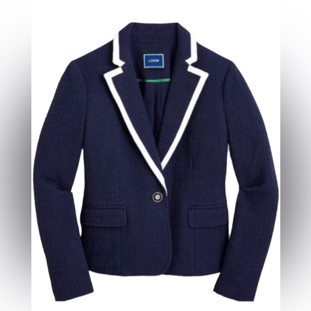 J. Crew Tipped Navy Schoolboy Blazer with White Piping